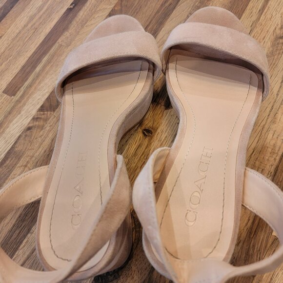 COACH Serena C-Buckle Suede Platform Sandals G4902 Beechwood Tan - Picture 12 of 16
